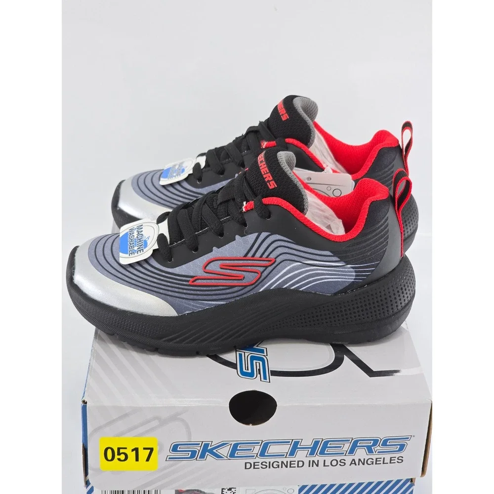 Skechers Microspec Advance Revconix Kids 10.5 Black Silver Red - New
